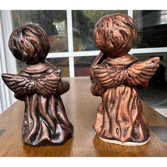 VTG Porcelain Angel Figurines Set of 2 Antique Look Bronze Finish Midwestern Hom - Picture 8 of 12